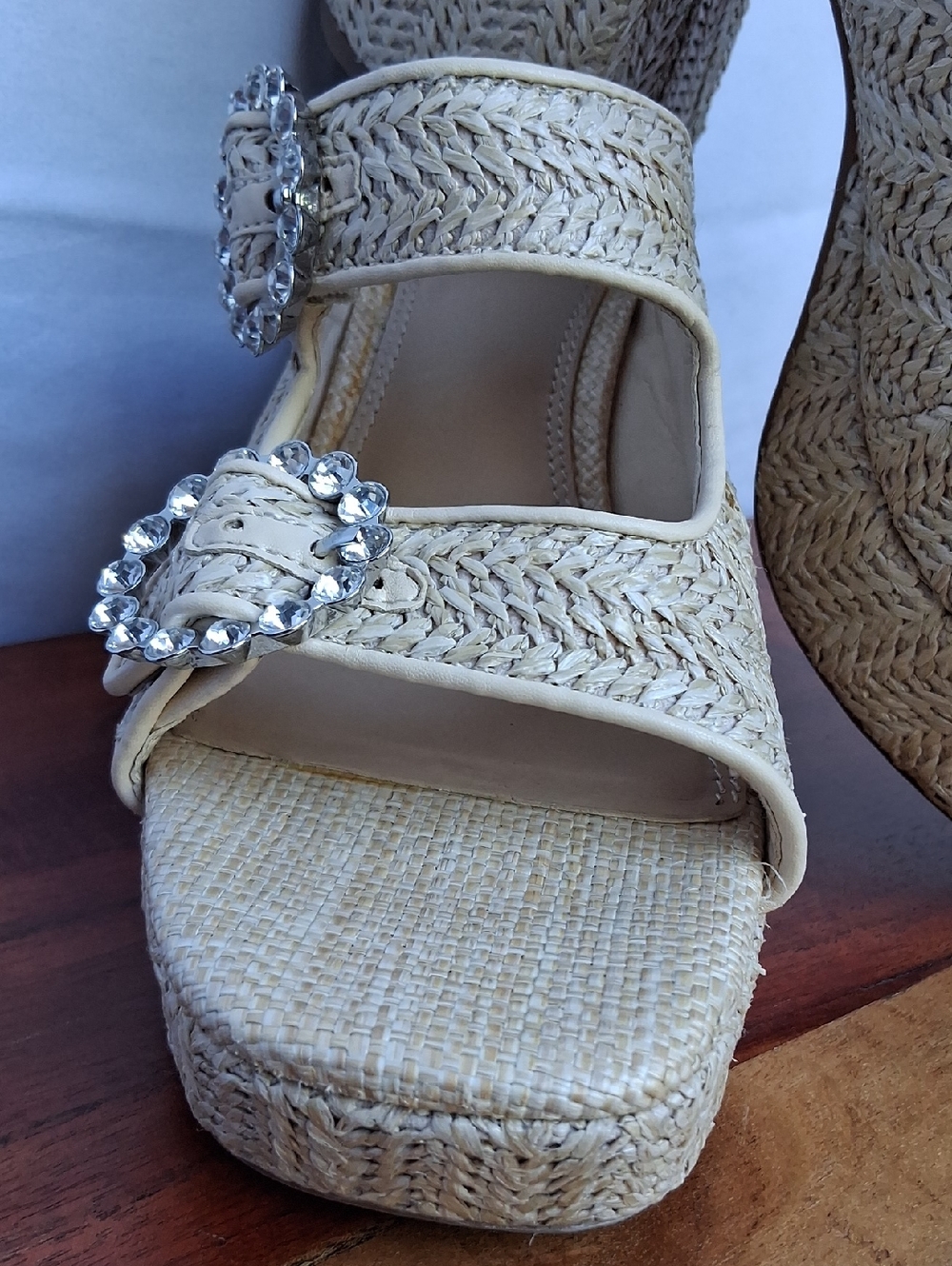 Gianni Binni Dejavu Raffia Rhingestone Buckle Platform 9 Tan - Picture 5 of 15